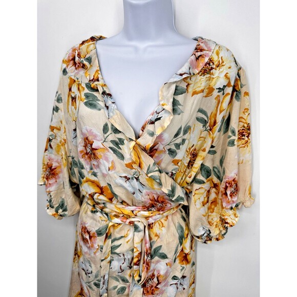 Old Navy rap Mid  Dress Women 3X Multi Pink‎  Floral layered Cotton Wrap V Neck - Picture 1 of 13